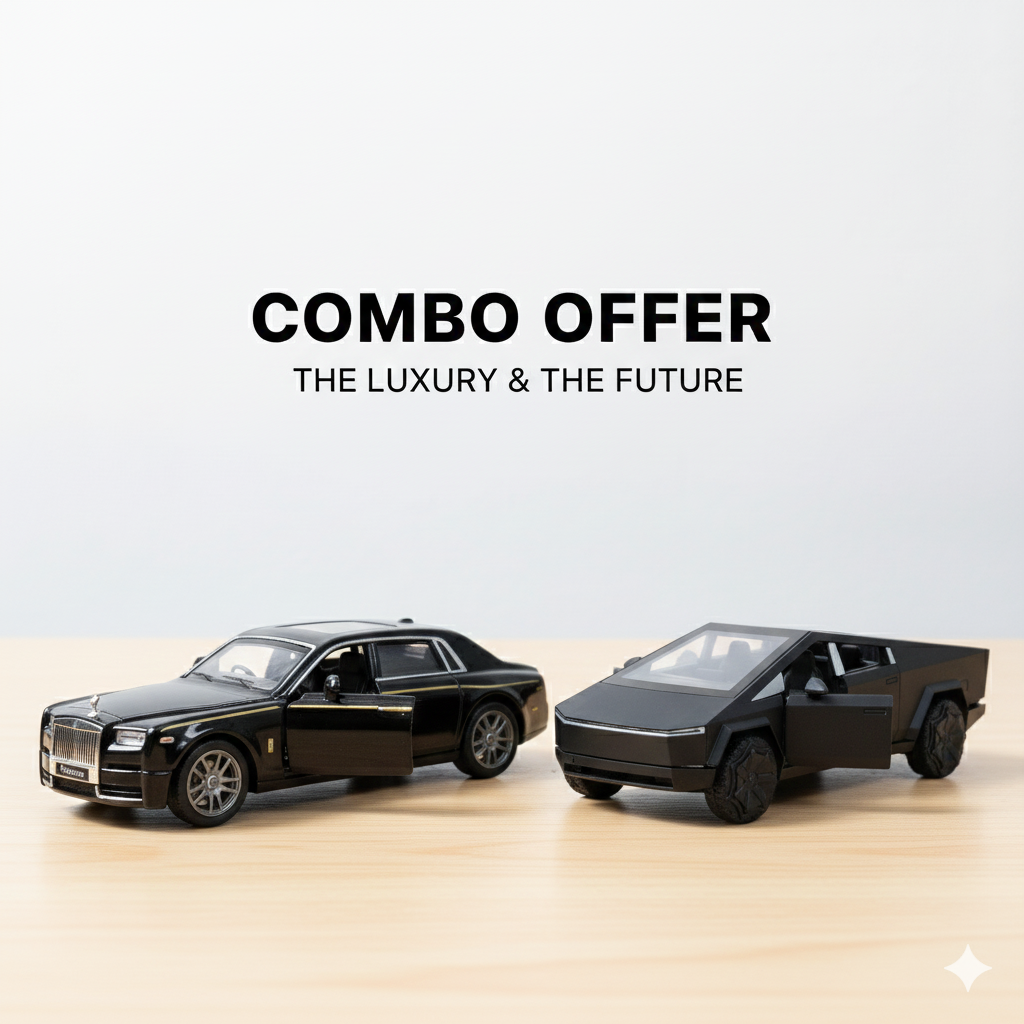 SJ ToyMart Luxury Duo Bundle – Rolls Royce Phantom & Tesla Cybertruck Die-Cast Toy Cars