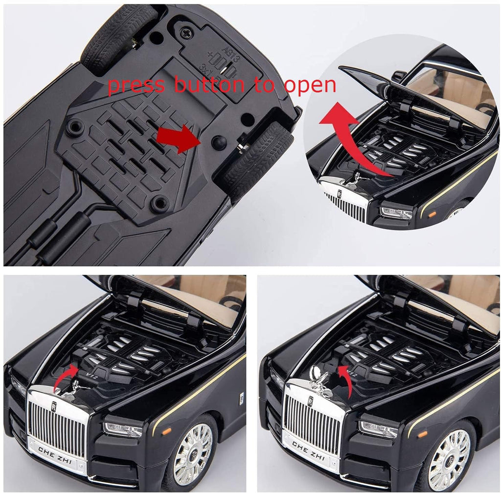 SJ ToyMart 1:32 Rolls Royce Phantom Toy Car Metal Pull Back Diecast Car with Openable Door and Sound Light, Gifts Toys for Kids