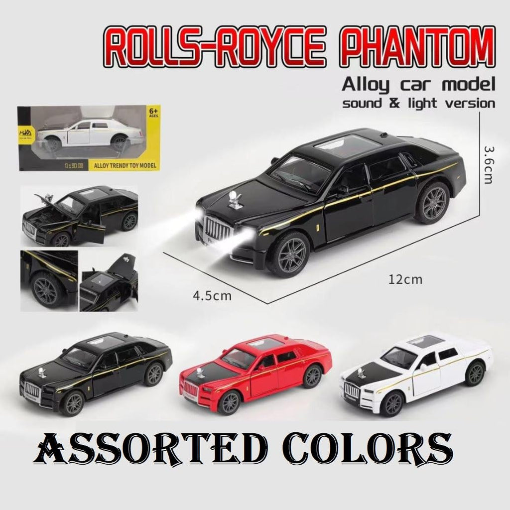 SJ ToyMart 1:32 Rolls Royce Phantom Toy Car Metal Pull Back Diecast Car with Openable Door and Sound Light, Gifts Toys for Kids