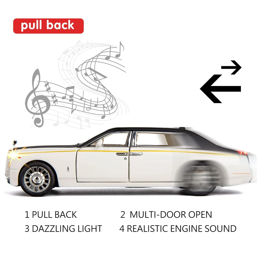 SJ ToyMart 1:32 Rolls Royce Phantom Toy Car Metal Pull Back Diecast Car with Openable Door and Sound Light, Gifts Toys for Kids