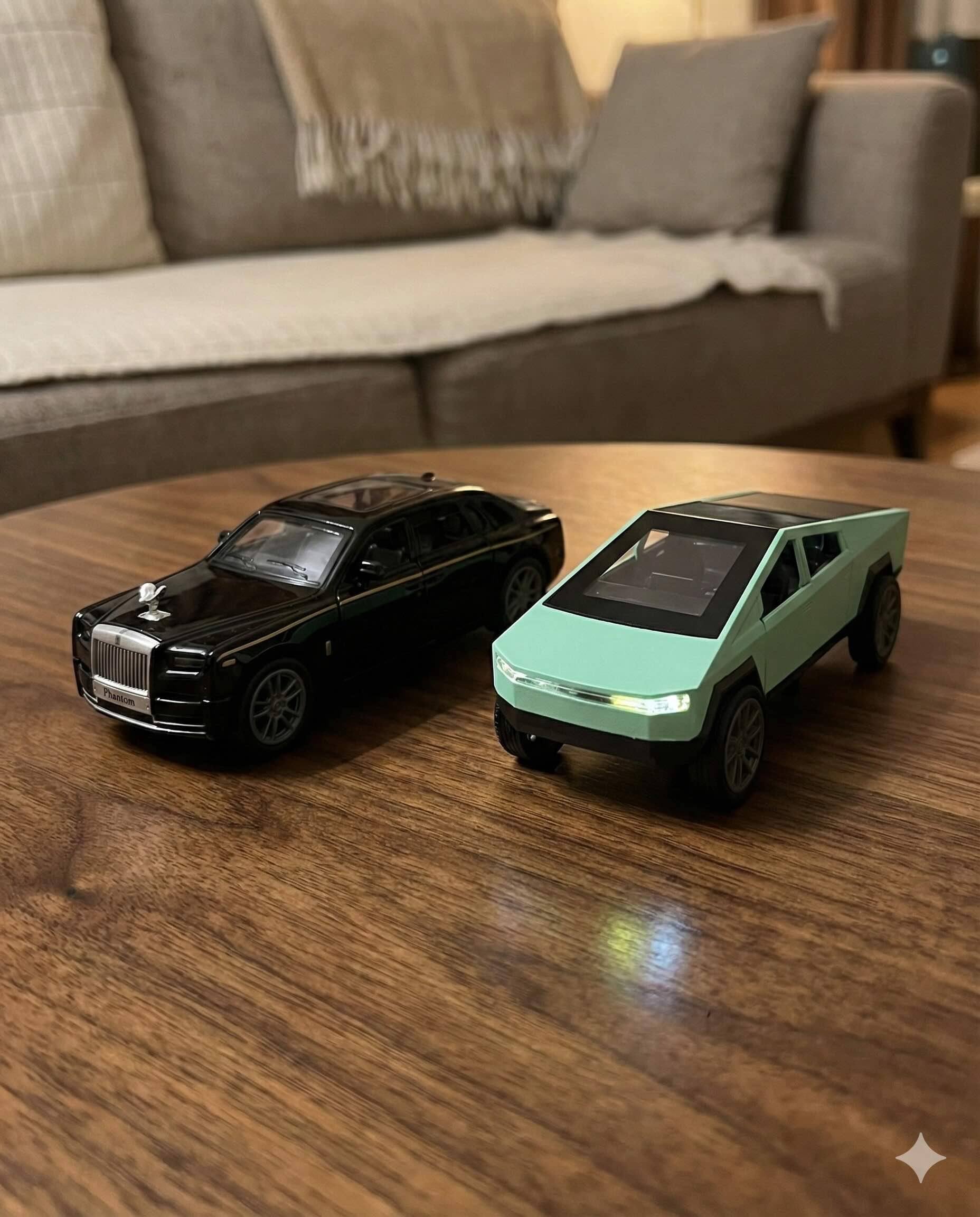 SJ ToyMart Luxury Duo Bundle – Rolls Royce Phantom & Tesla Cybertruck Die-Cast Toy Cars