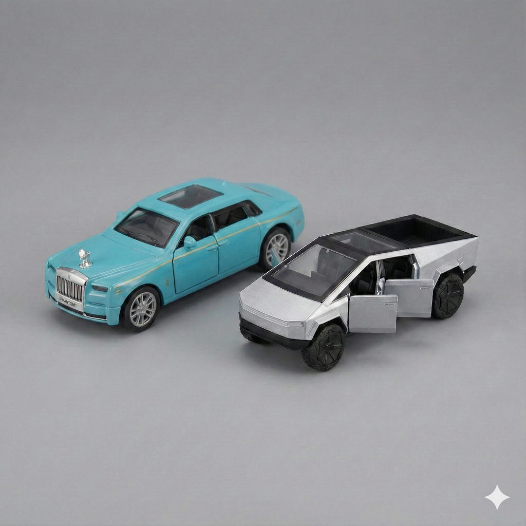 SJ ToyMart Luxury Duo Bundle – Rolls Royce Phantom & Tesla Cybertruck Die-Cast Toy Cars
