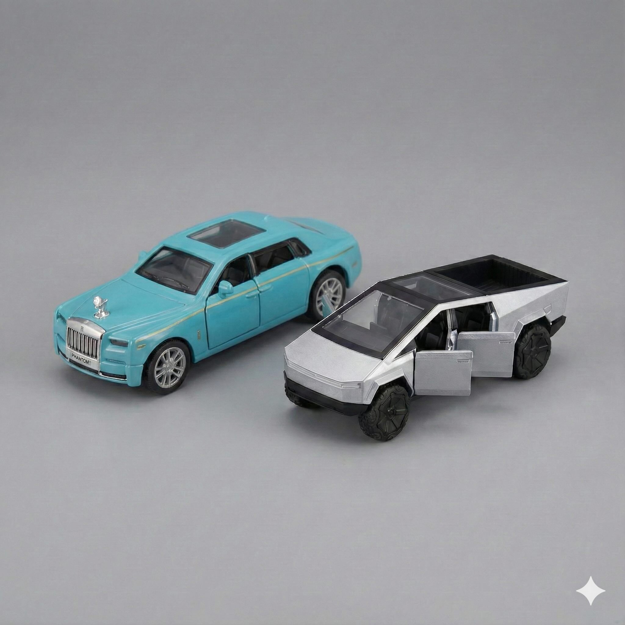 SJ ToyMart Luxury Duo Bundle – Rolls Royce Phantom & Tesla Cybertruck Die-Cast Toy Cars