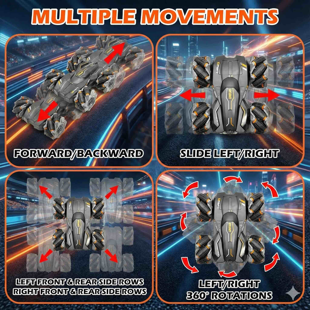 SJ ToyMart 2.4GHz 4WD Remote Control Drift Stunt Car Toy for Kids with Lights and Music - Double Sided 360° Rotating Dancing and Crawling RC Car with Rechargeable Battery