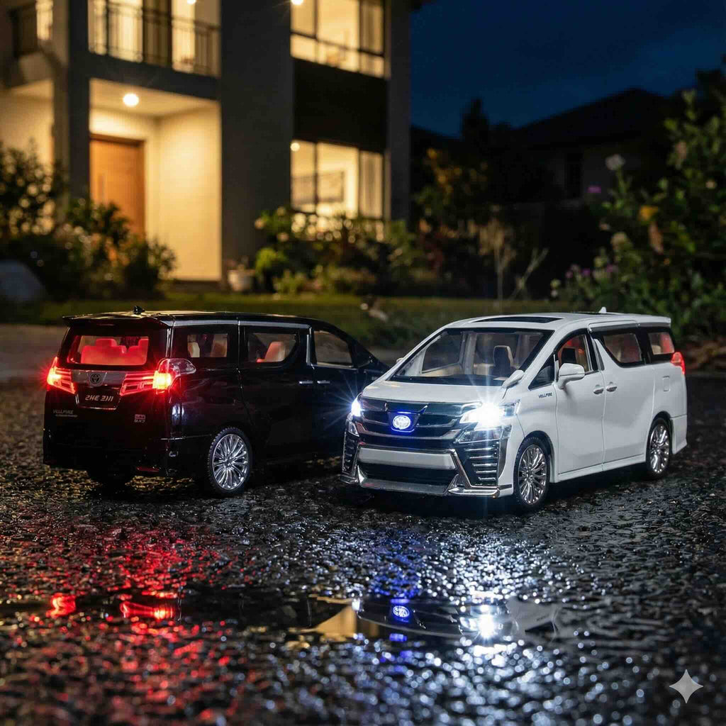 SJ ToyMart 1:24 Simulation Scale Vellfire MPV Toy Gift for Kids with Sound and Light Pullback Die Cast Model Car