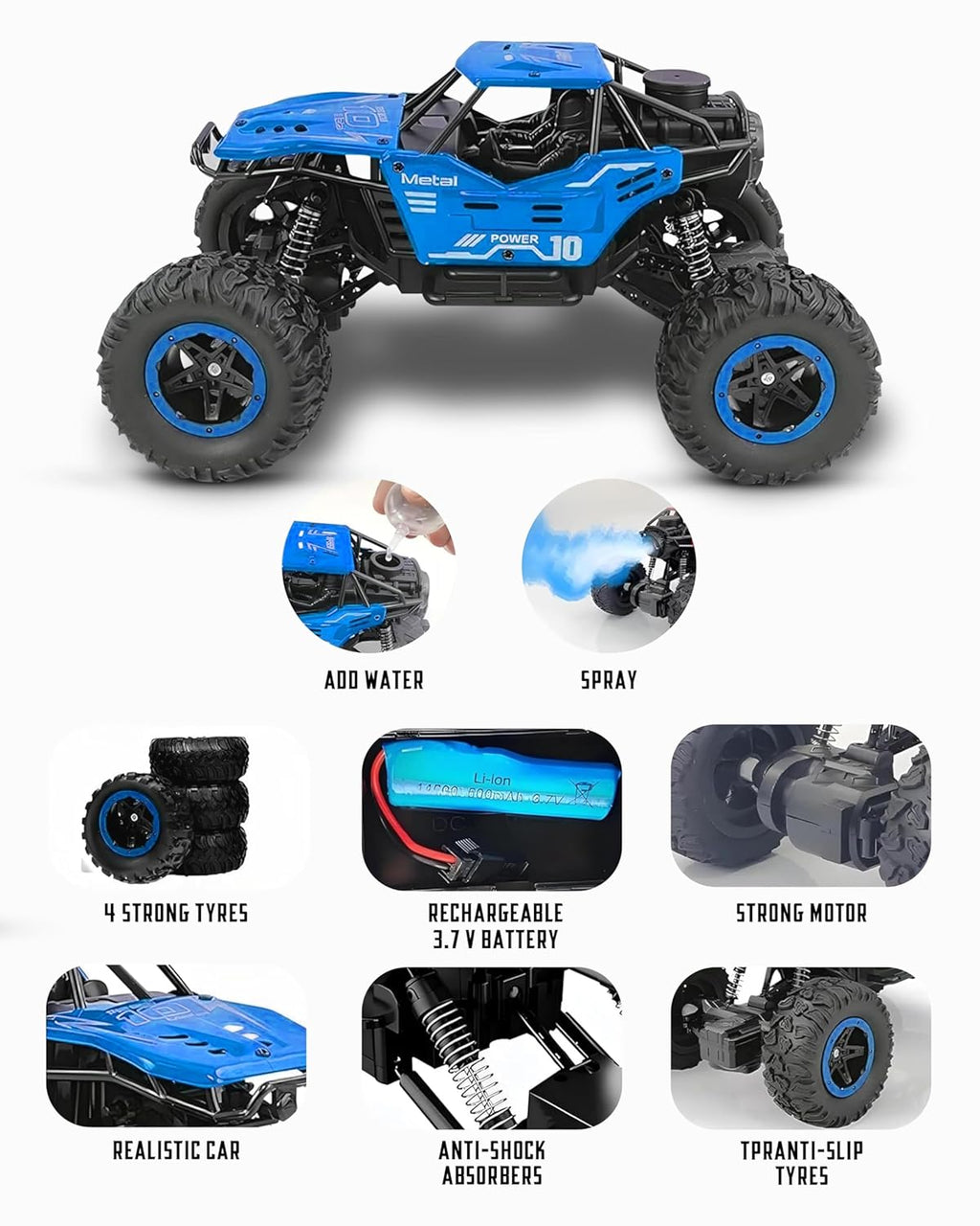 SJ ToyMart Remote Control Car with Mist Smoke Spray Function 2 WD Monster Truck Rock Crawler Climbing RC Toy Vehicle Car