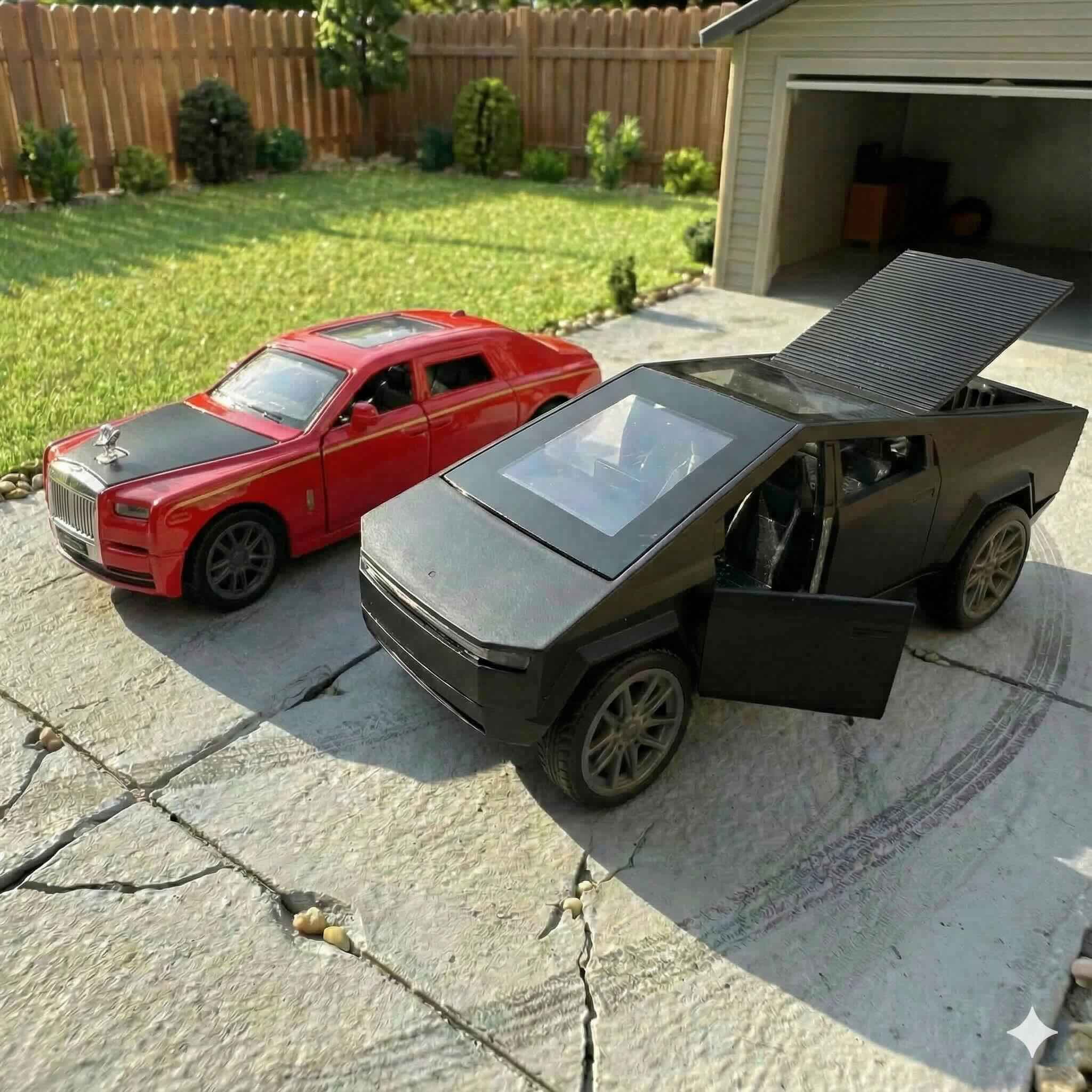 SJ ToyMart Luxury Duo Bundle – Rolls Royce Phantom & Tesla Cybertruck Die-Cast Toy Cars