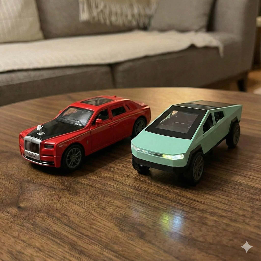 SJ ToyMart Luxury Duo Bundle – Rolls Royce Phantom & Tesla Cybertruck Die-Cast Toy Cars