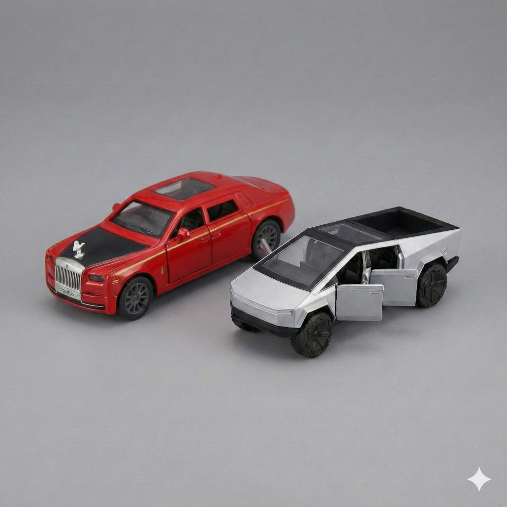 SJ ToyMart Luxury Duo Bundle – Rolls Royce Phantom & Tesla Cybertruck Die-Cast Toy Cars