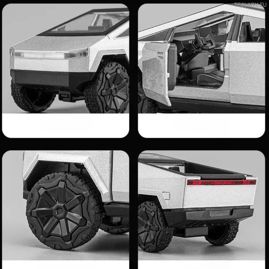 Tesla Cybertruck 1:36 Scale Model | Alloy Die-Cast Pull-Back Toy Car with Lights, Music & Openable Doors