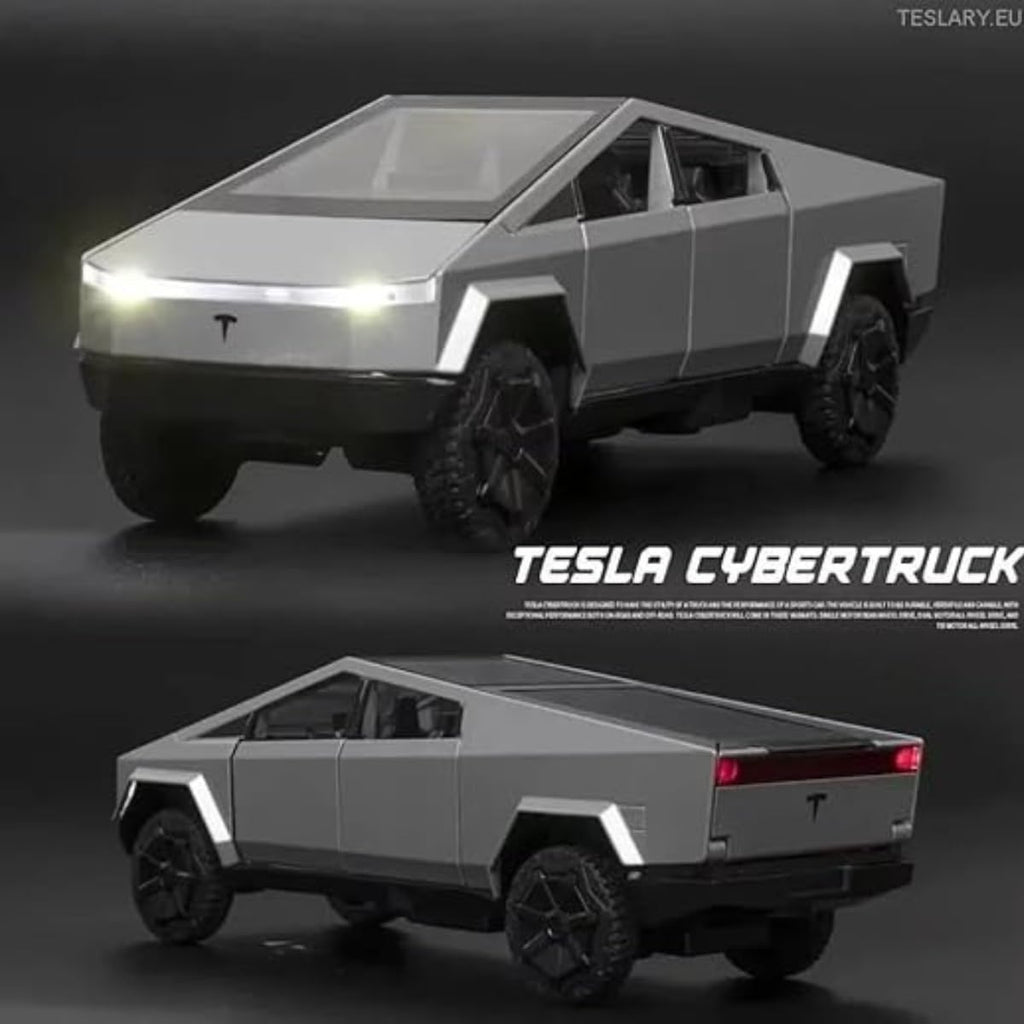 Tesla Cybertruck 1:36 Scale Model | Alloy Die-Cast Pull-Back Toy Car with Lights, Music & Openable Doors
