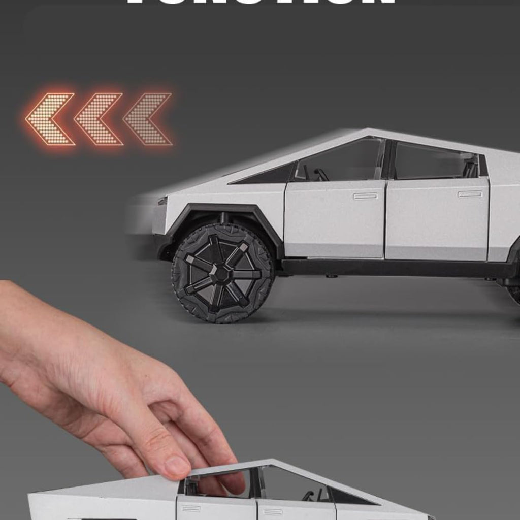 Tesla Cybertruck 1:36 Scale Model | Alloy Die-Cast Pull-Back Toy Car with Lights, Music & Openable Doors