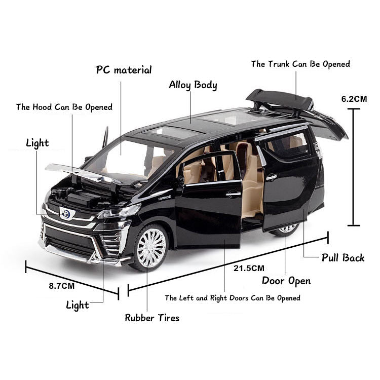 SJ ToyMart 1:24 Simulation Scale Vellfire MPV Toy Gift for Kids with Sound and Light Pullback Die Cast Model Car